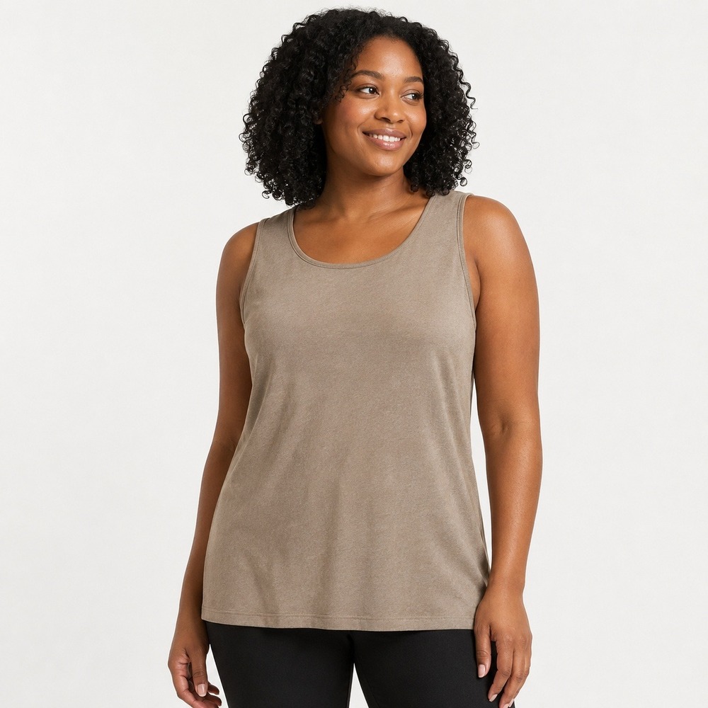 Travelers by Chico's Tank Top Acetate Spandex Womens Taupe 2 Ribbed Stretch